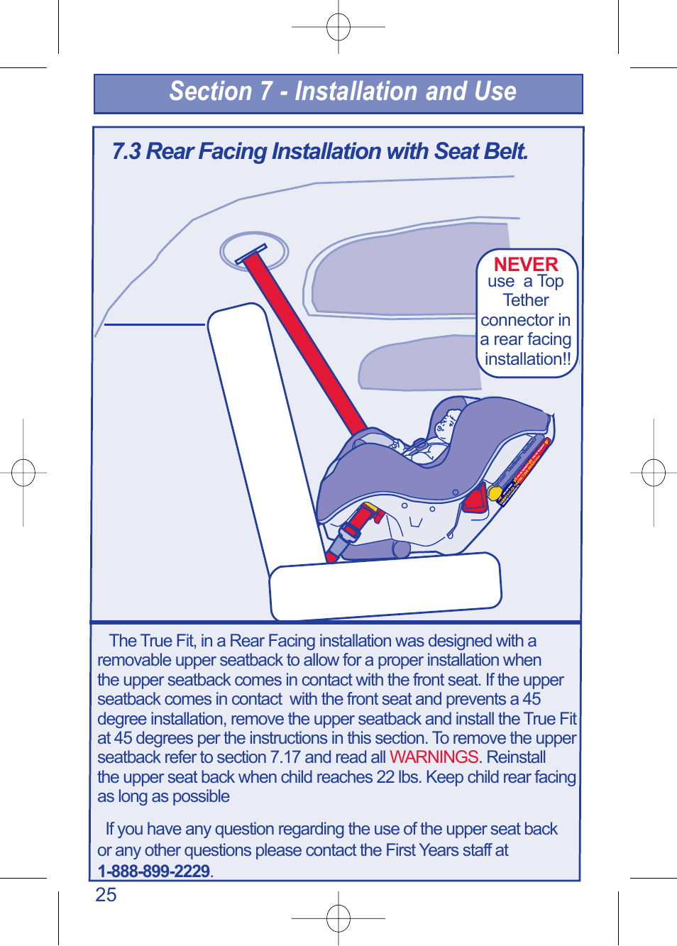 C630 pg 25.pdf, 3 rear facing installation with seat belt | The First Years TRUE FIT 630 User Manual | Page 26 / 54