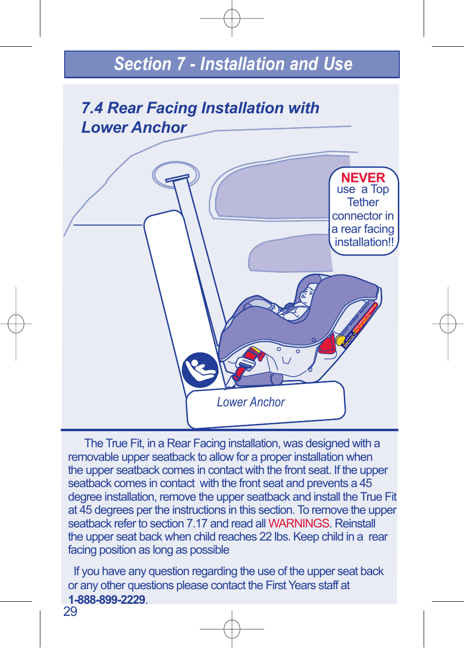 C630 pg 29.pdf, 4 rear facing installation with lower anchor | The First Years TRUE FIT 630 User Manual | Page 30 / 54