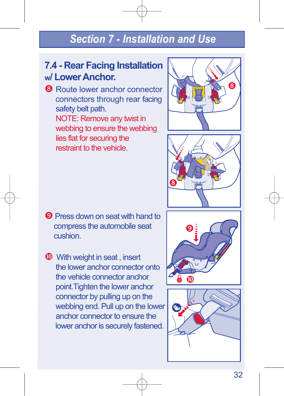 C630 pg 32.pdf, 4 - rear facing installation, Lower anchor | The First Years TRUE FIT 630 User Manual | Page 33 / 54