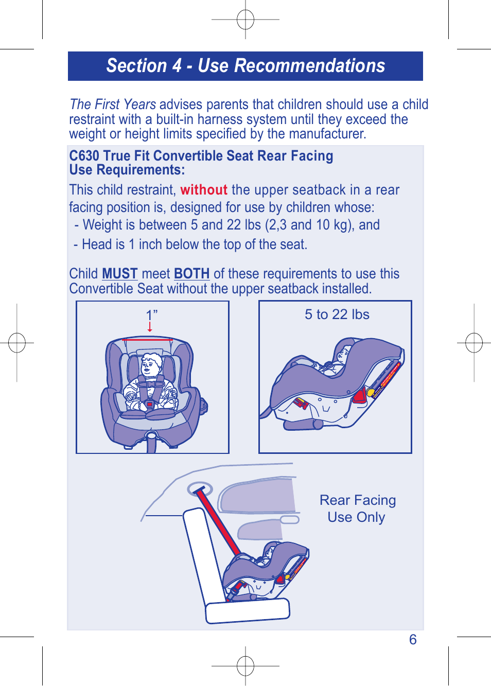 C630 pg 6.pdf | The First Years TRUE FIT 630 User Manual | Page 7 / 54