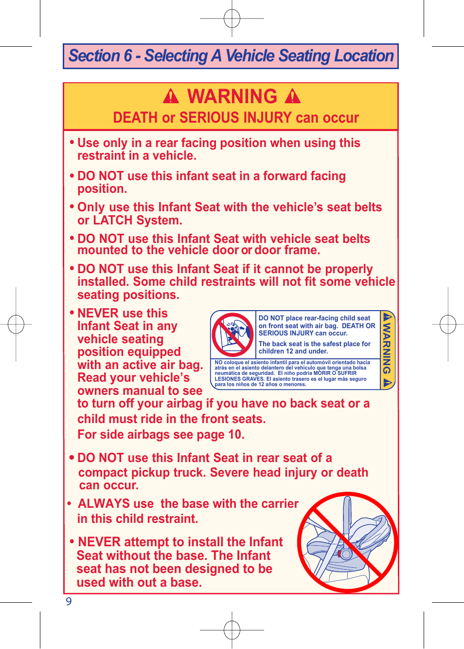 4000000782_i450 instructions__pg9_en.pdf, W arning, Death or serious injury can occur | The First Years VIA 1450 User Manual | Page 10 / 40