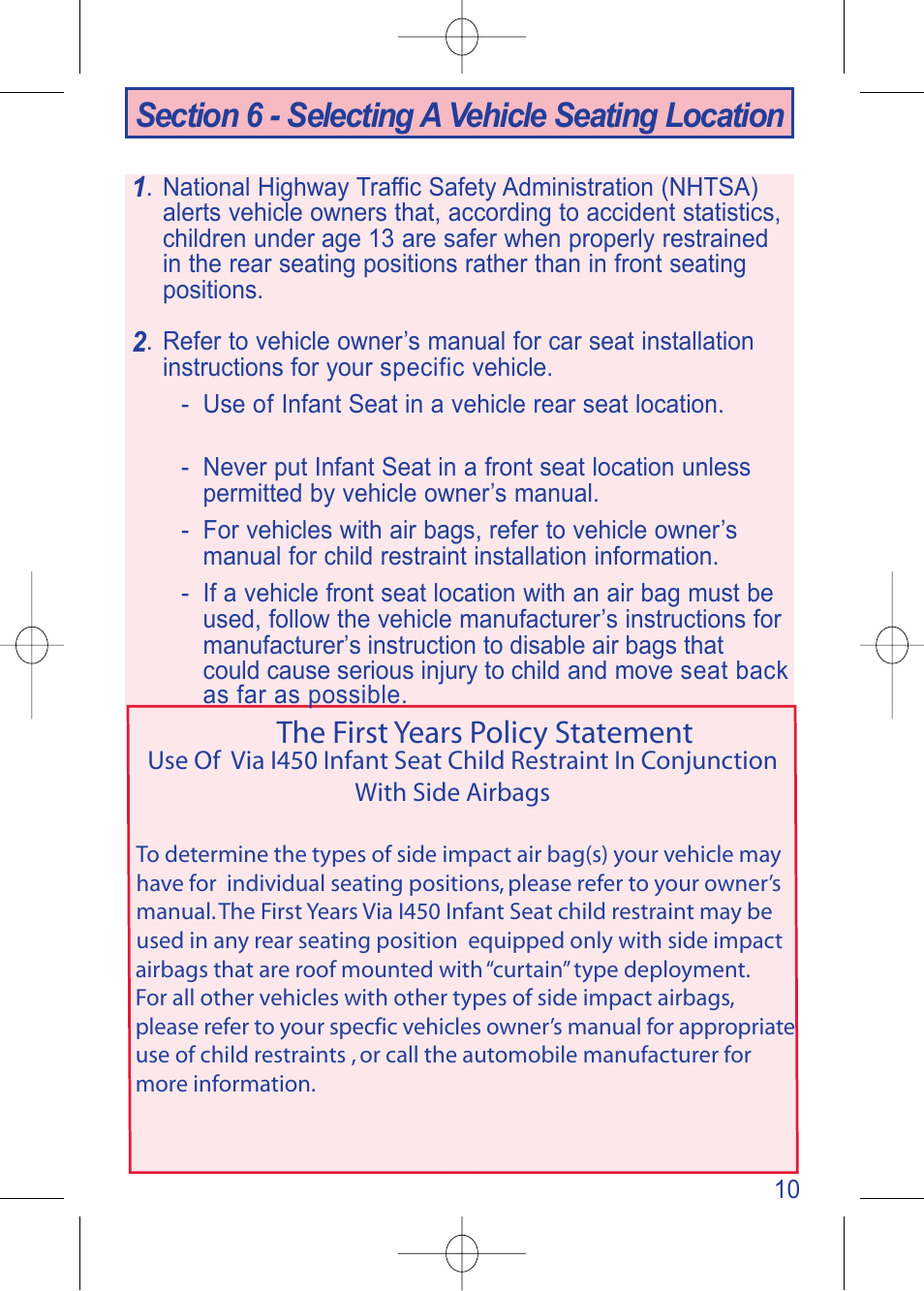 4000000782_i450 instructions__pg10_en.pdf, The first years policy statement | The First Years VIA 1450 User Manual | Page 11 / 40