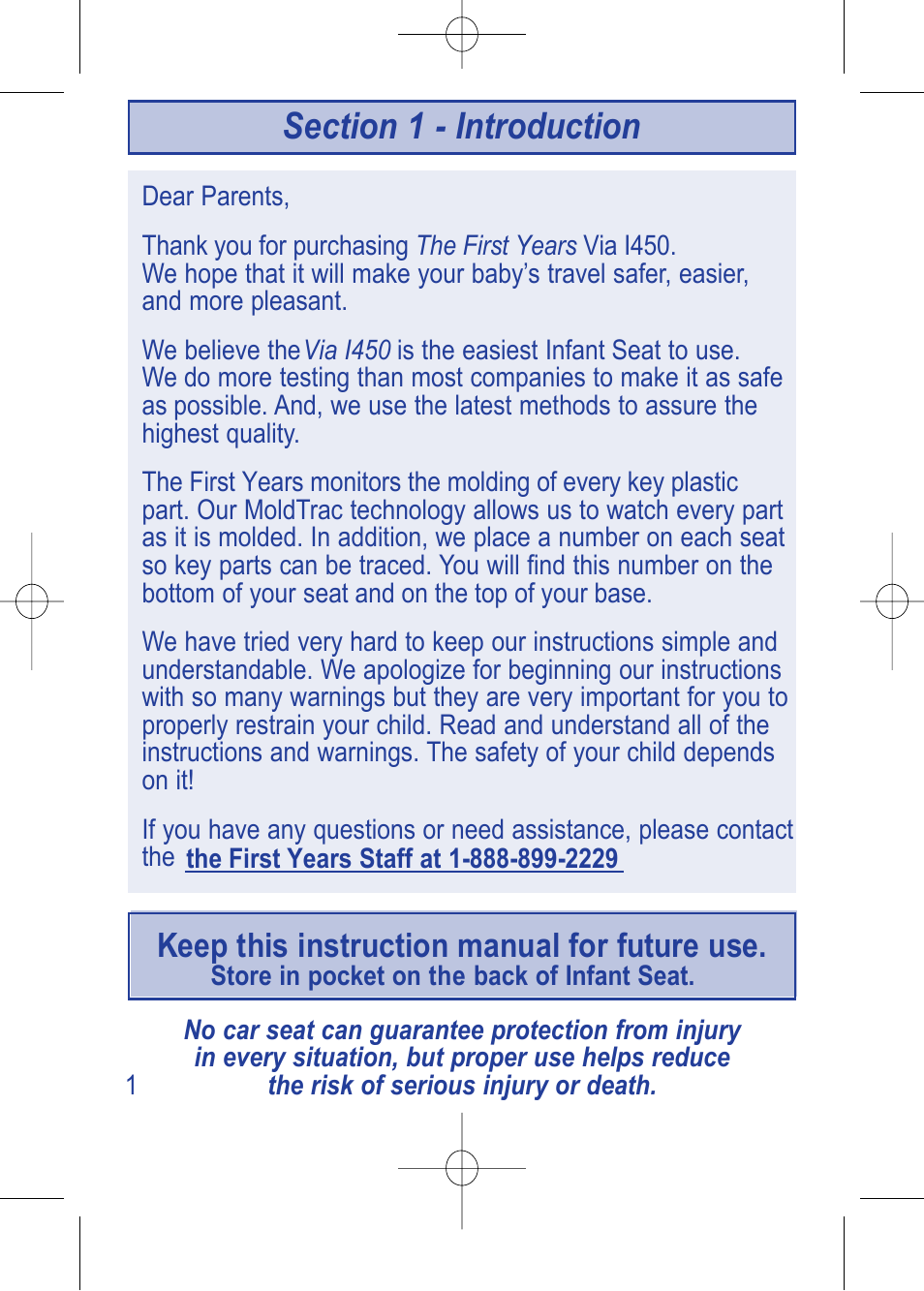 4000000782_i450 instructions__pg1_en.pdf, Keep this instruction manual for future use | The First Years VIA 1450 User Manual | Page 2 / 40