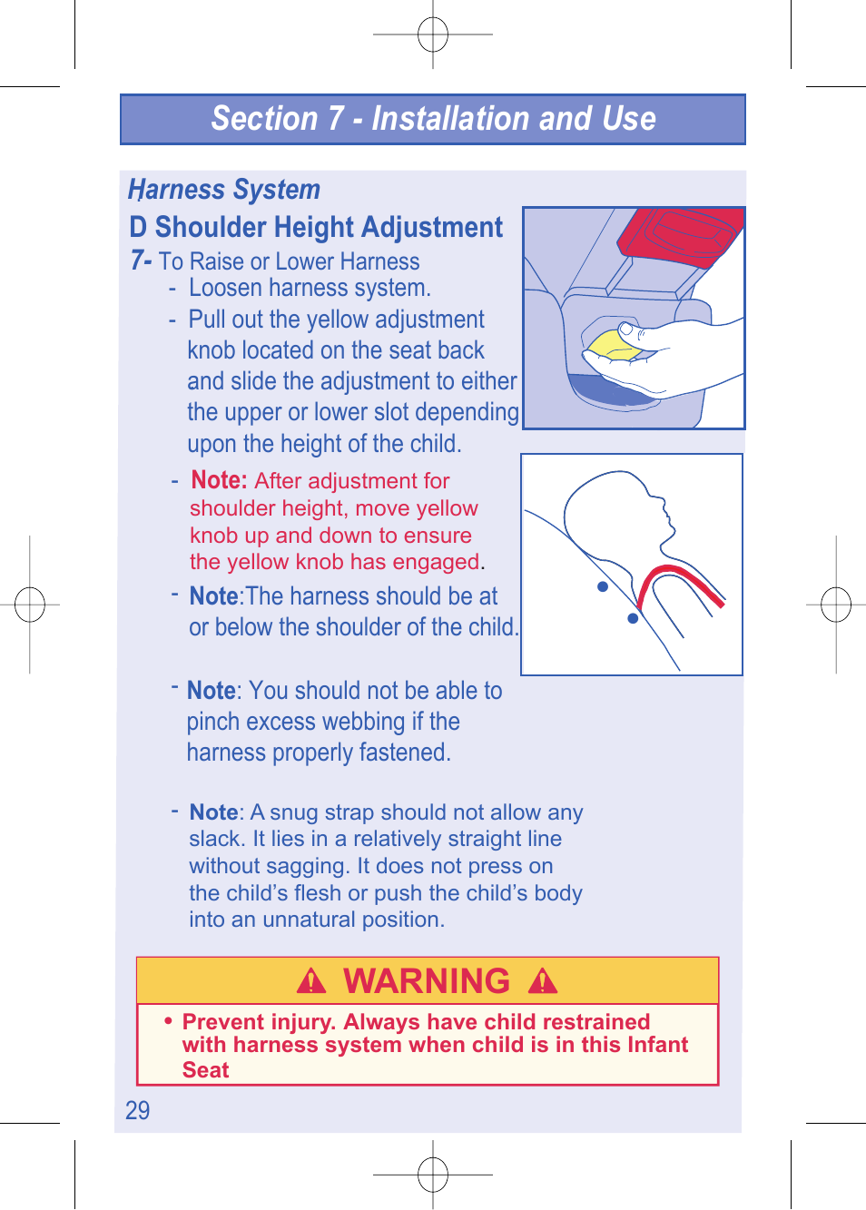 4000000782_i450 instructions__pg29_en.pdf, W arning, D shoulder height adjustment | The First Years VIA 1450 User Manual | Page 30 / 40