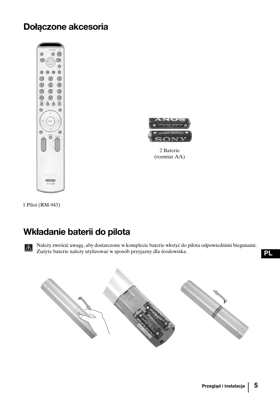 Dołączone akcesoria wkładanie baterii do pilota | Sony KV-29FQ85K User Manual | Page 112 / 164