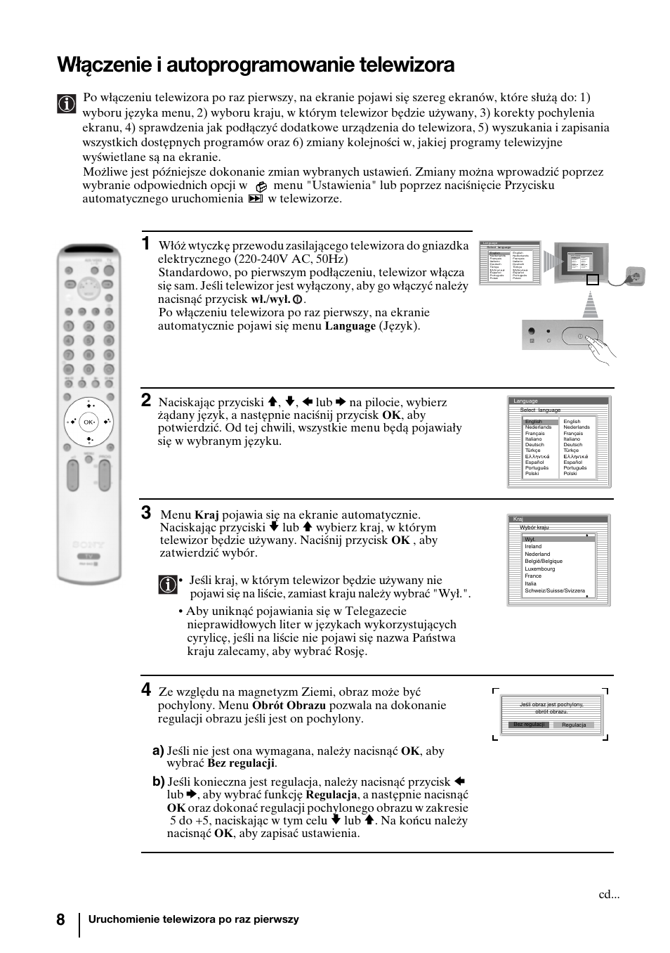 Włączenie i autoprogramowanie telewizora | Sony KV-29FQ85K User Manual | Page 115 / 164