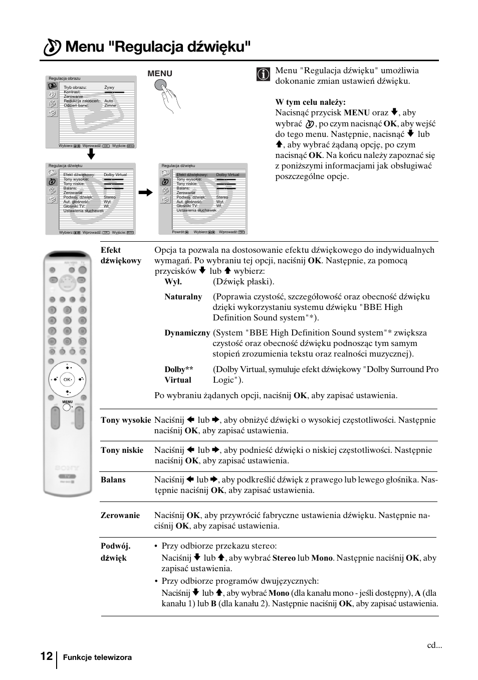 Menu "regulacja dźwięku | Sony KV-29FQ85K User Manual | Page 119 / 164