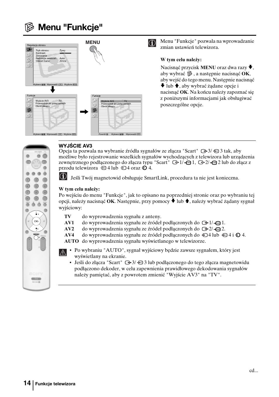 Menu "funkcje | Sony KV-29FQ85K User Manual | Page 121 / 164