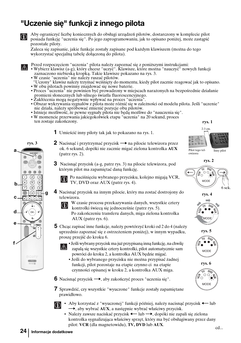 Uczenie się" funkcji z innego pilota | Sony KV-29FQ85K User Manual | Page 131 / 164