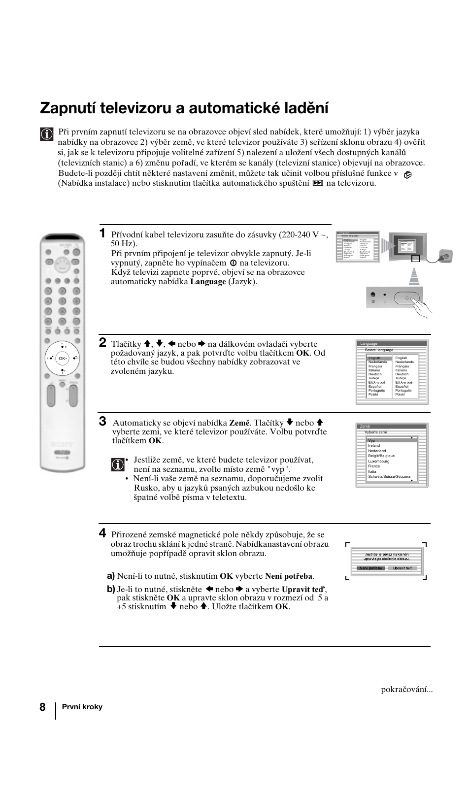 Zapnutí televizoru a automatické ladění | Sony KV-29FQ85K User Manual | Page 61 / 164