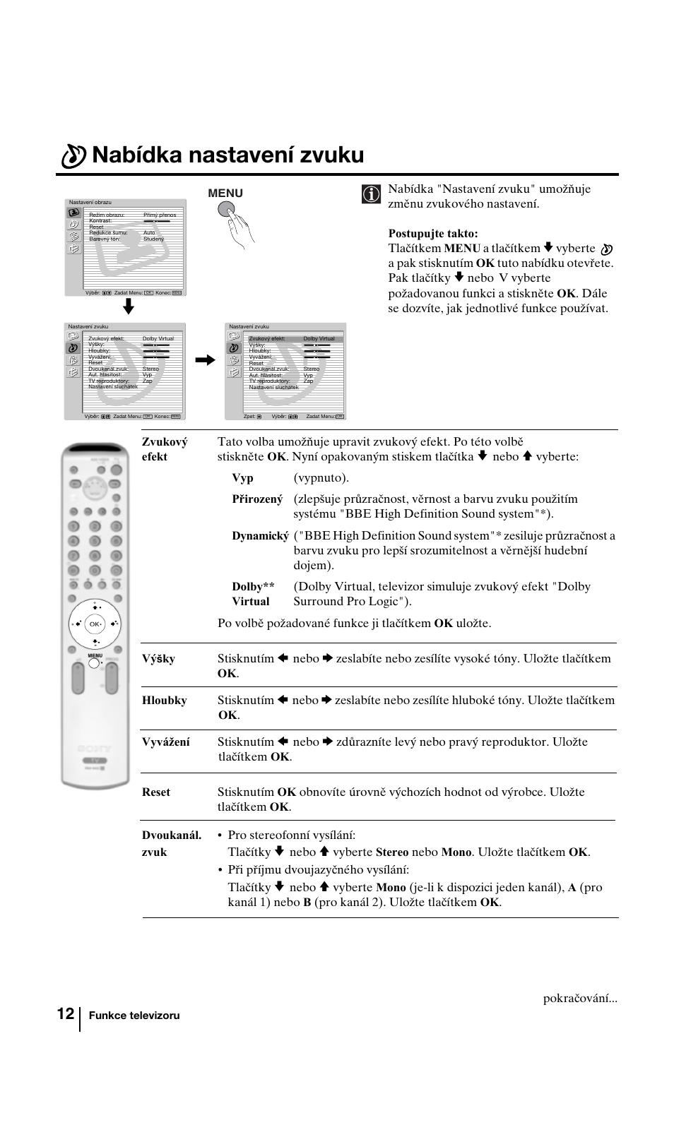 Nabídka nastavení zvuku | Sony KV-29FQ85K User Manual | Page 65 / 164