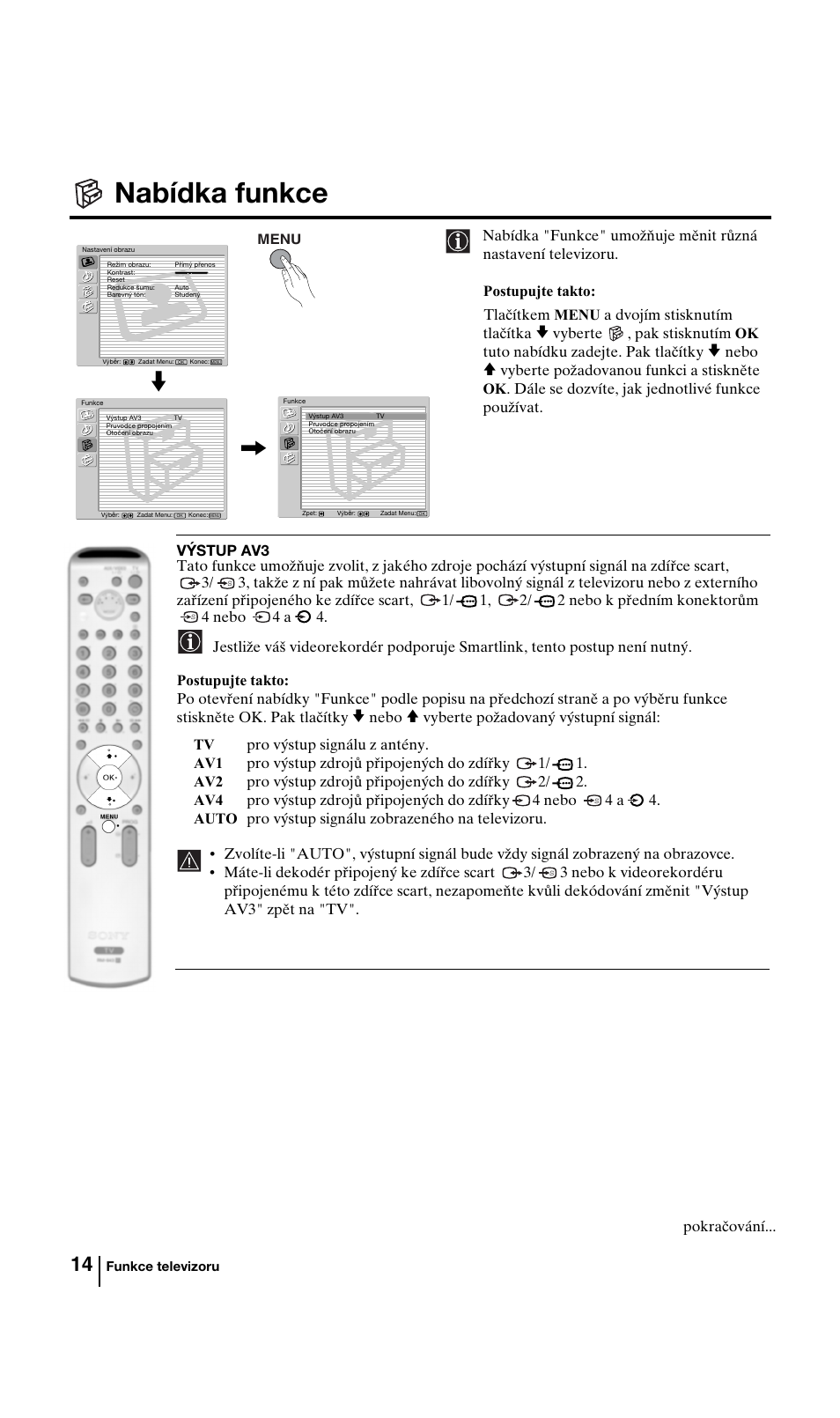 Nabídka funkce | Sony KV-29FQ85K User Manual | Page 67 / 164