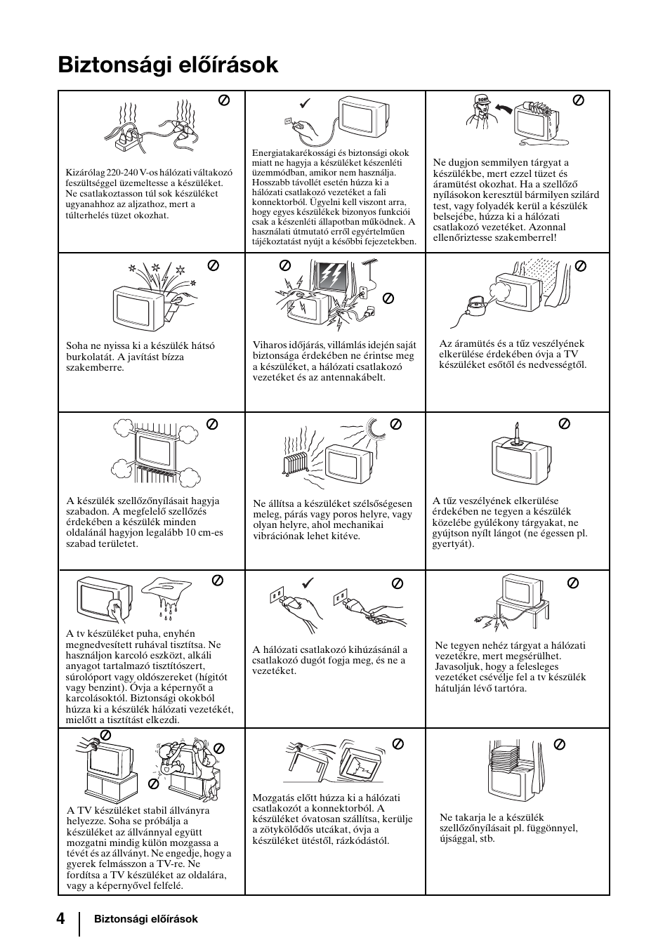 Biztonsági előírások | Sony KV-29FQ85K User Manual | Page 84 / 164