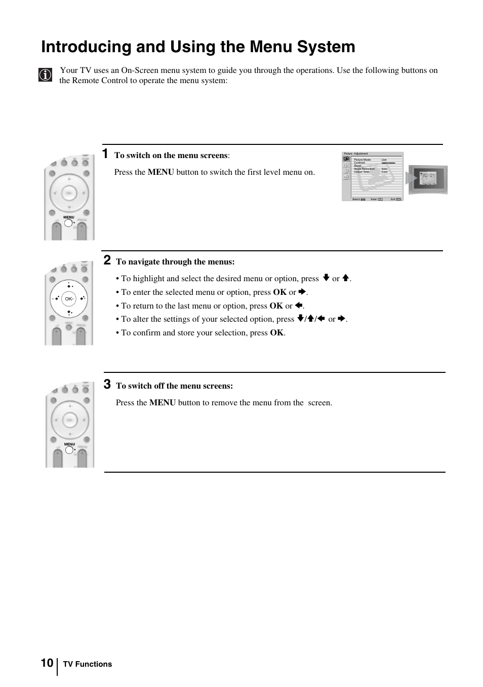 Introducing and using the menu system | Sony KV-29FQ85K User Manual | Page 9 / 164