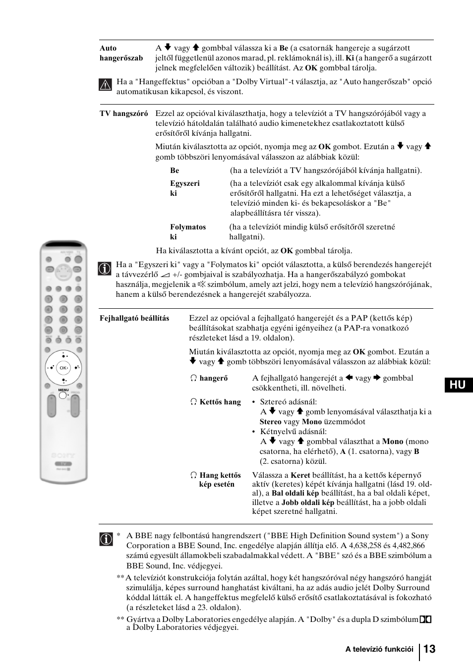 13 hu | Sony KV-29FQ85K User Manual | Page 93 / 164
