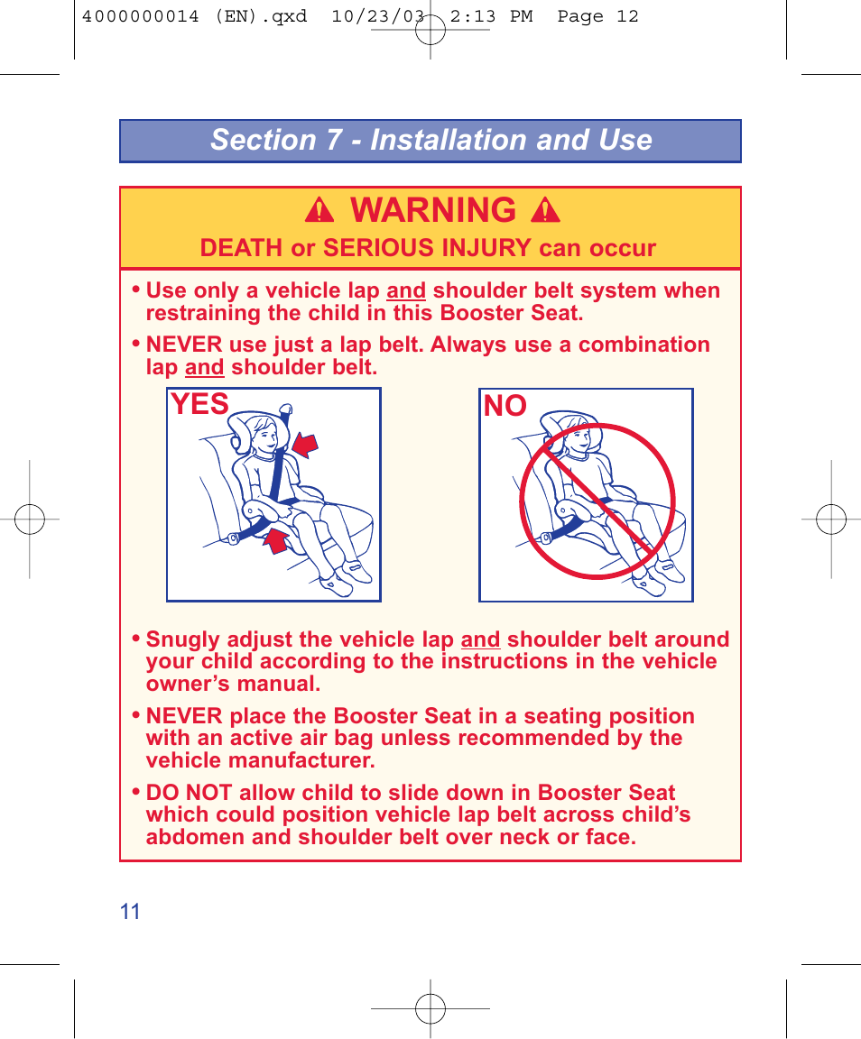 Warning, No yes | The First Years B510 User Manual | Page 12 / 24