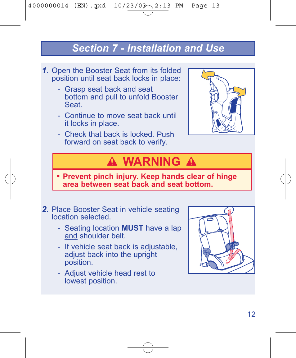 Warning | The First Years B510 User Manual | Page 13 / 24