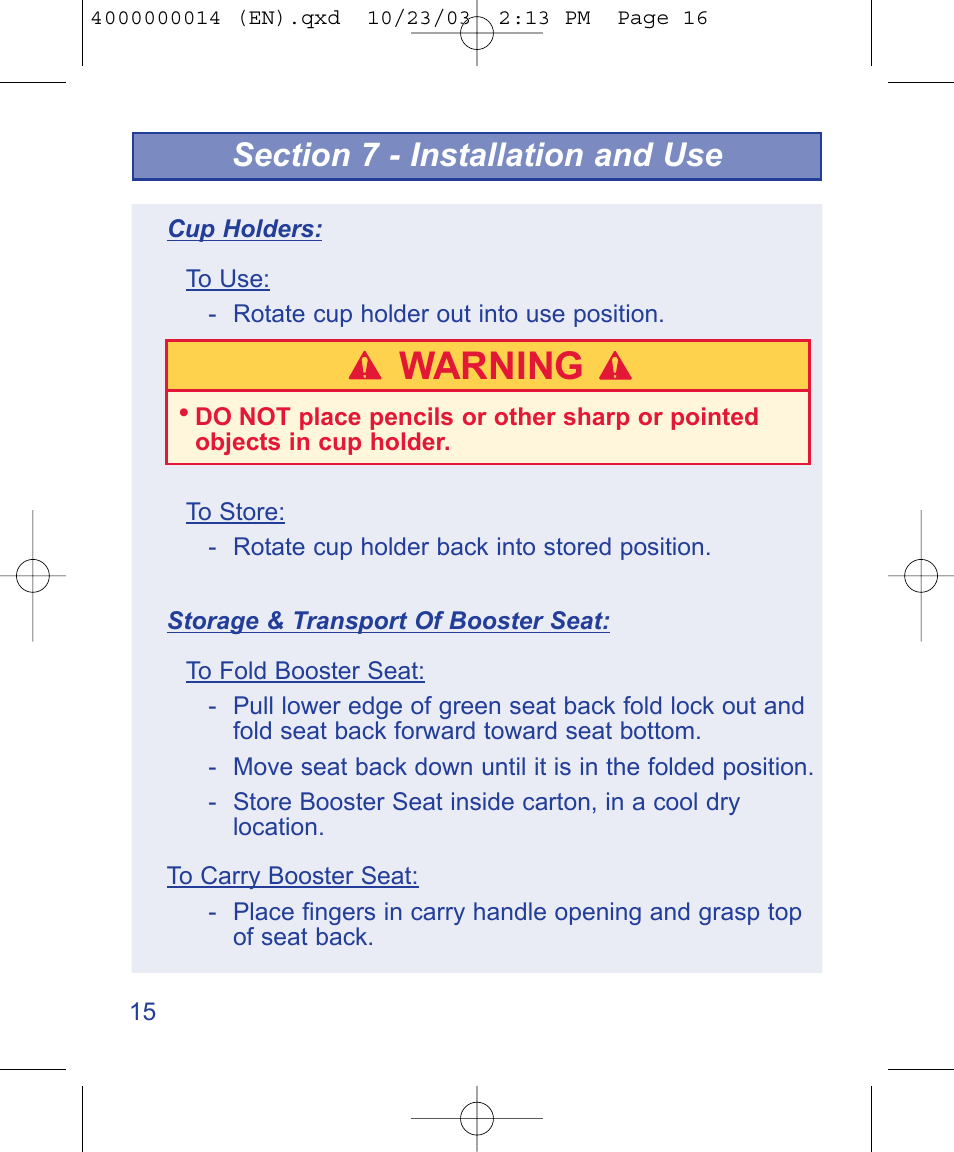 Warning | The First Years B510 User Manual | Page 16 / 24