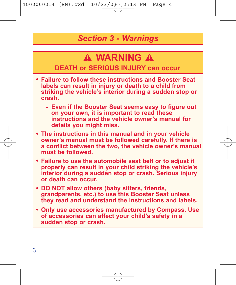 Warning | The First Years B510 User Manual | Page 4 / 24