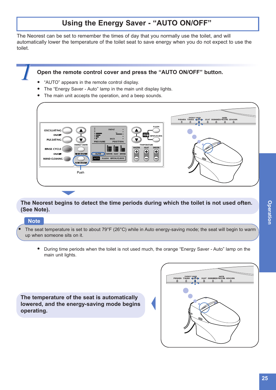 Using the energy saver - “auto on/off | Toto NEOREST MS990CG User Manual | Page 25 / 48