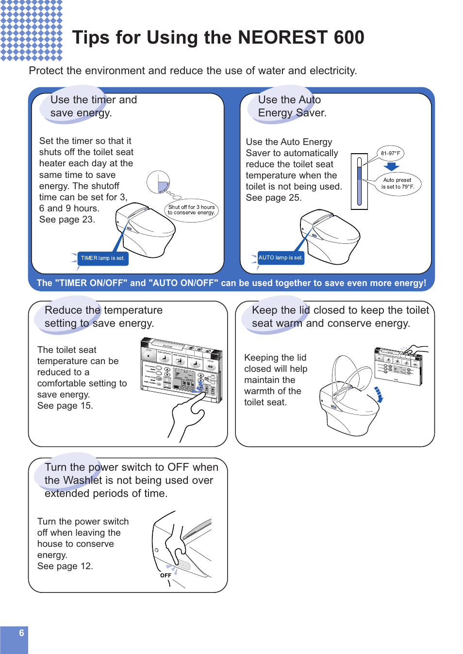 Tips for using the neorest 600 | Toto NEOREST MS990CG User Manual | Page 6 / 48