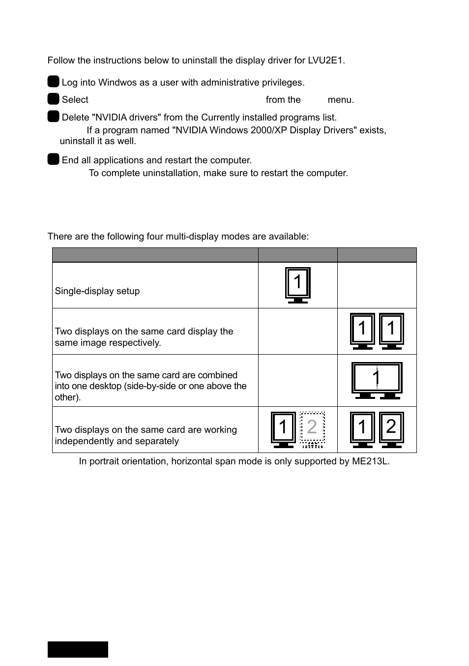 Software uninstallation, Multi-display modes | Toto LVU2E1 User Manual | Page 16 / 60