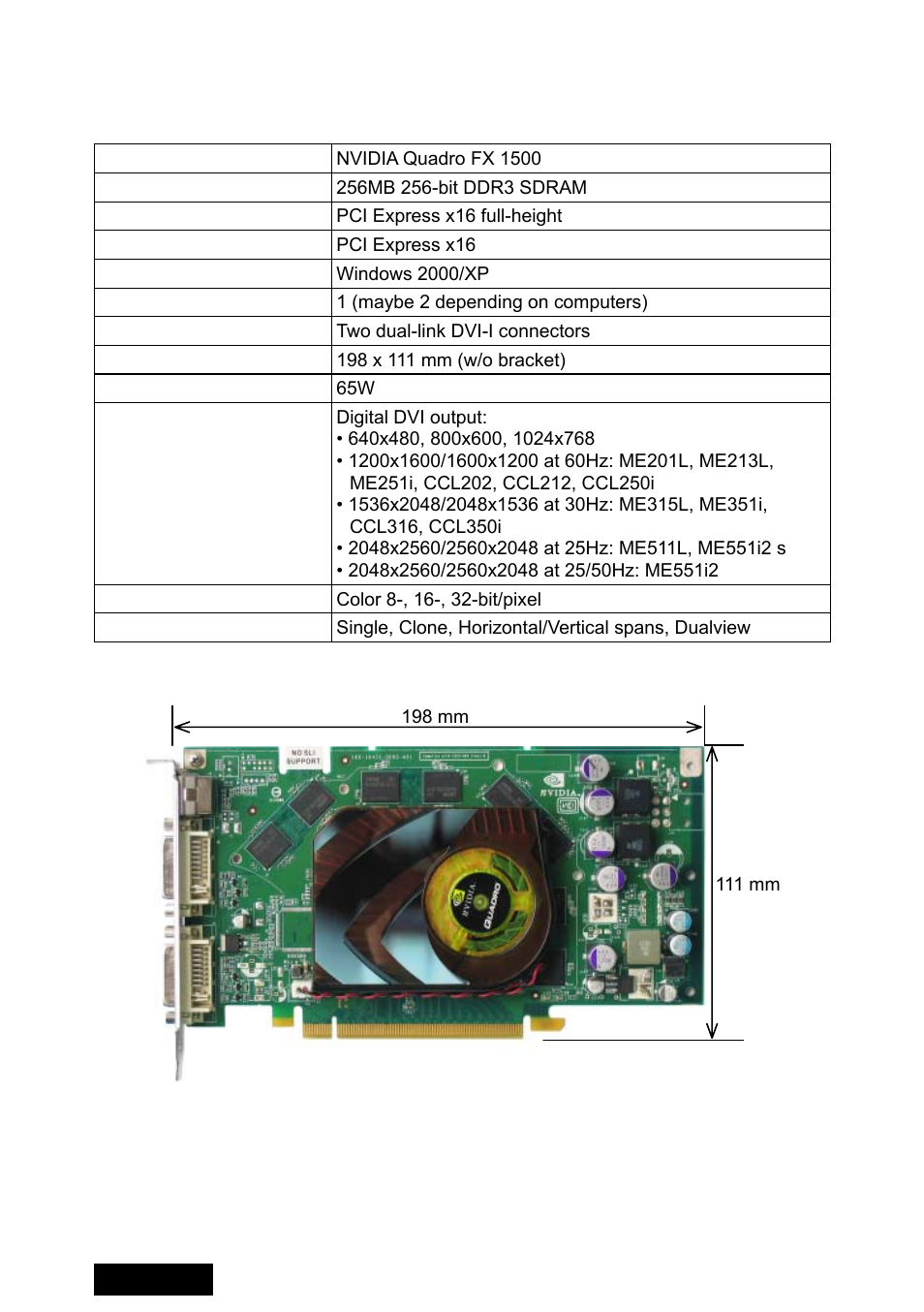 Technical specifi cation, Graphics card lvu2e1, English | Toto LVU2E1 User Manual | Page 24 / 60