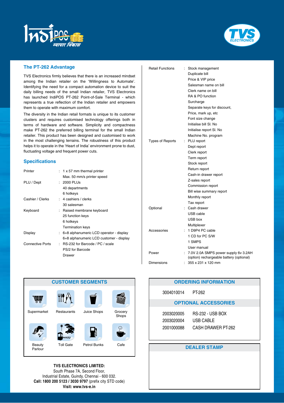 TVS electronic POS TERMINAL PT-262 User Manual | Page 2 / 2