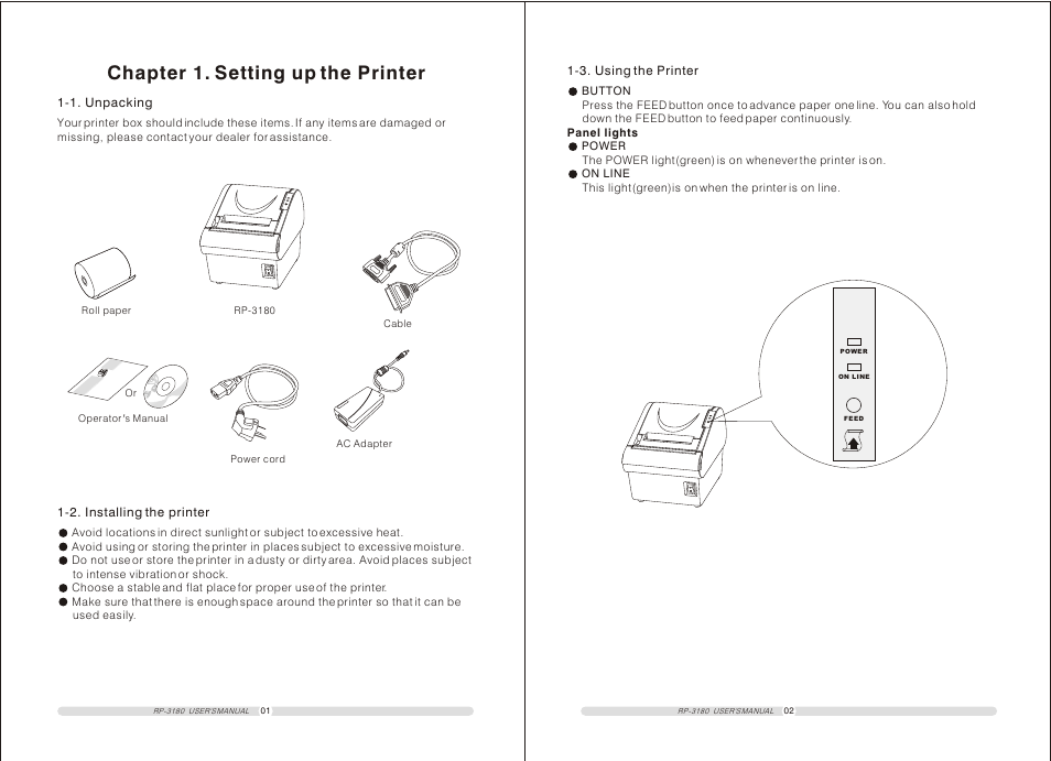 Т³гж 4, Chapter 1. setting up the printer | TVS electronic MINI THERMAL RP-3180 User Manual | Page 4 / 19
