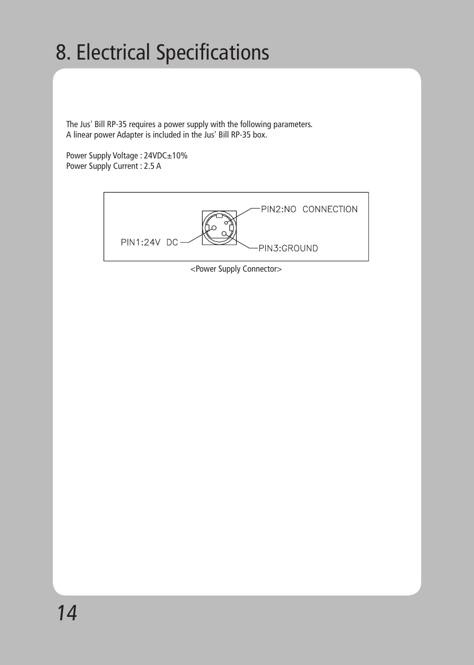 Electrical specifications | TVS electronic JUS' BILL RP-35 User Manual | Page 15 / 19