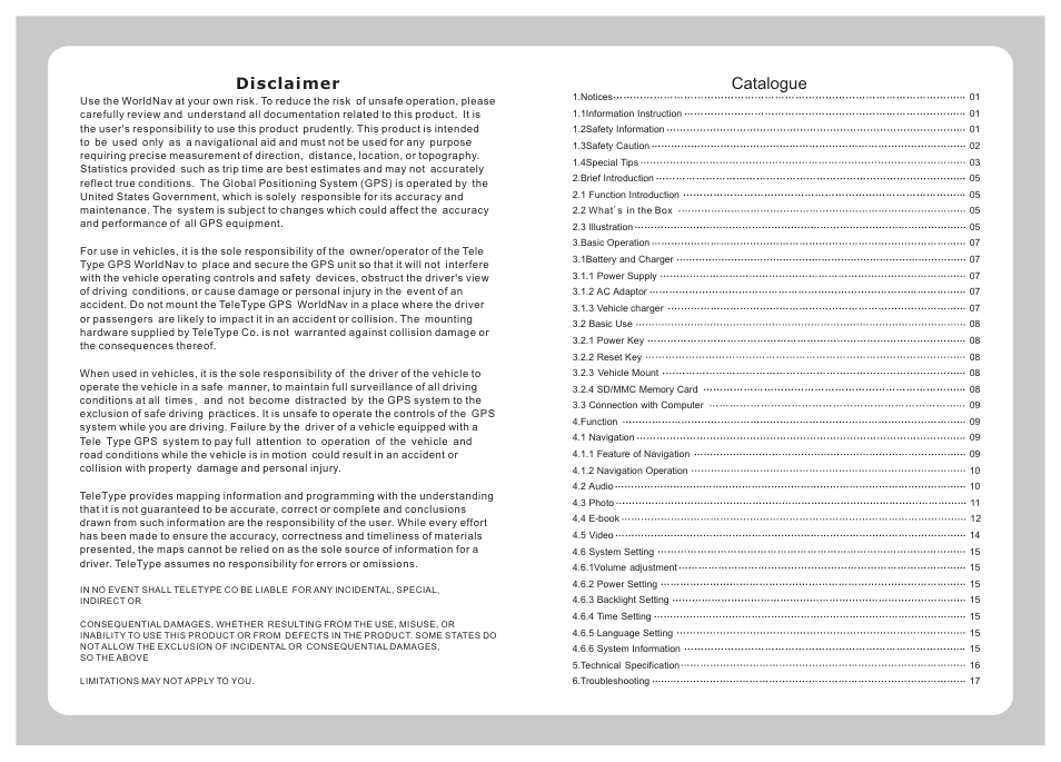 Disclaimer, Catalogue | TeleType Company 3300 User Manual | Page 2 / 11