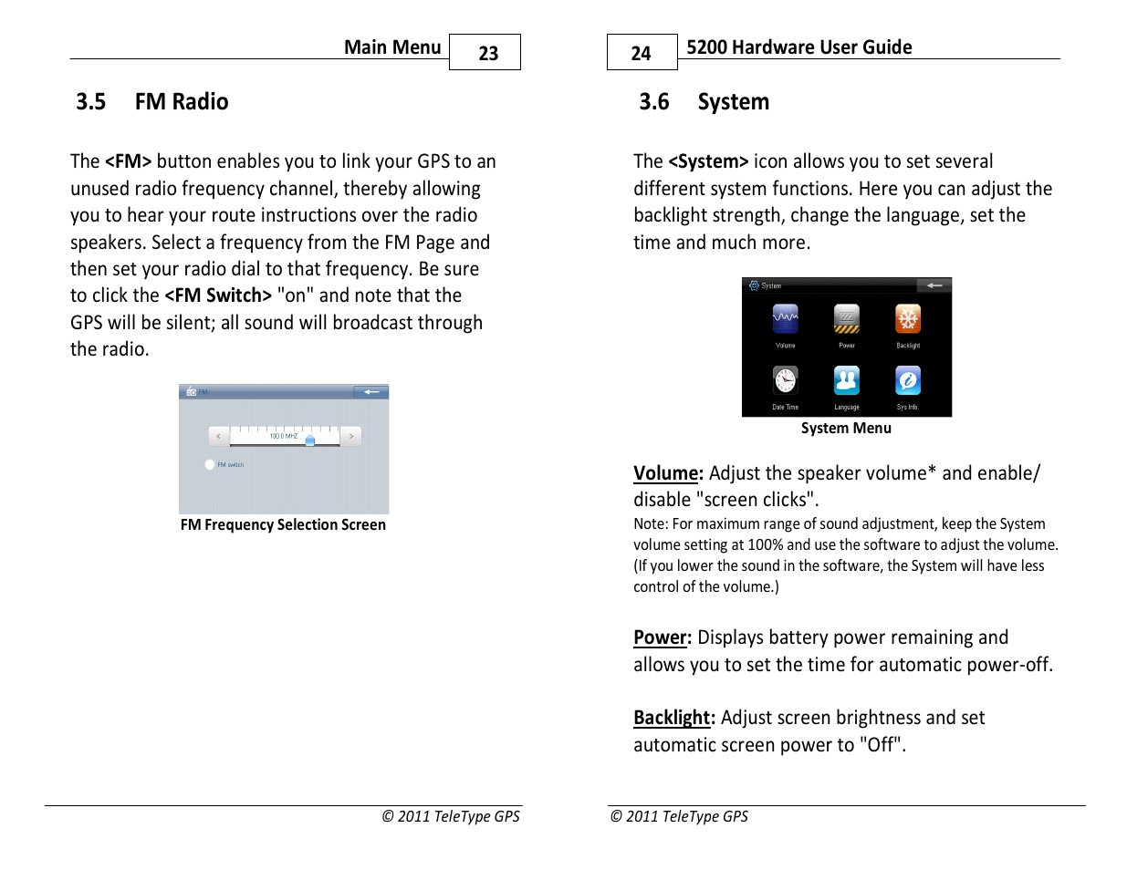 5 fm radio, 6 system | TeleType Company WORLDNAV 5200 User Manual | Page 12 / 15