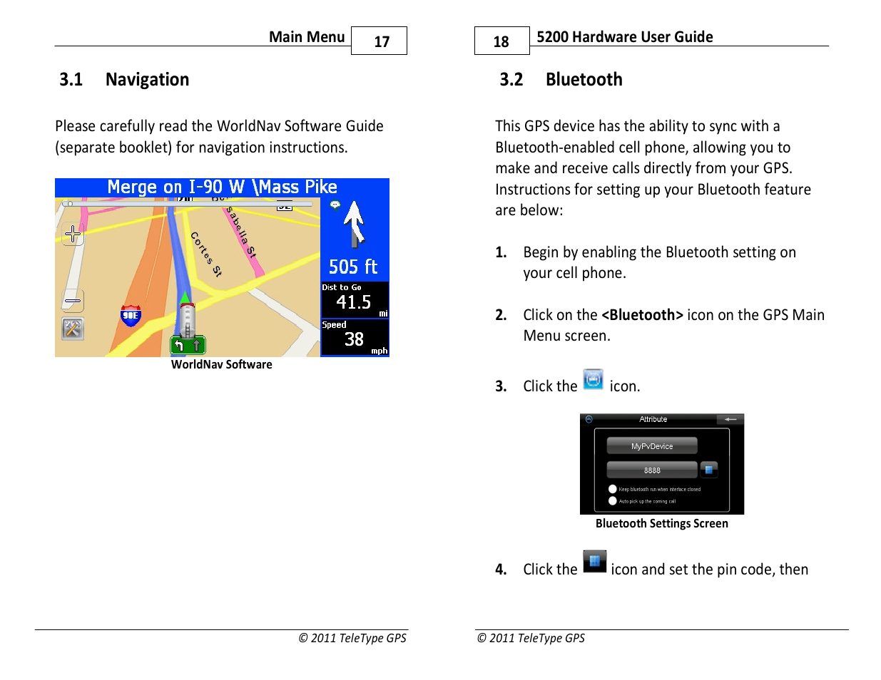 1 navigation, 2 bluetooth | TeleType Company WORLDNAV 5200 User Manual | Page 9 / 15