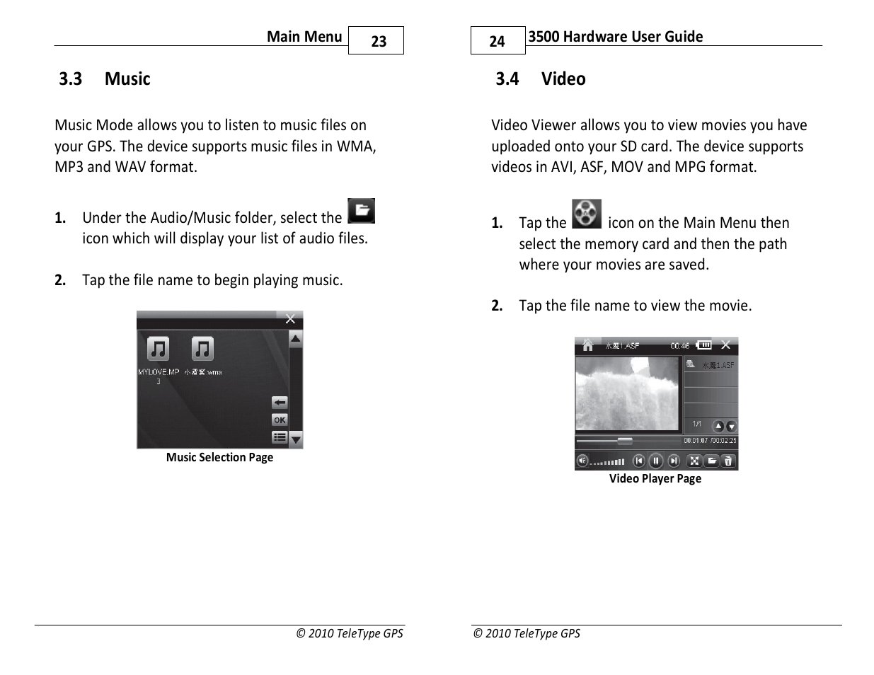 3 music, 4 video | TeleType Company WORLDNAV 3500 User Manual | Page 12 / 16