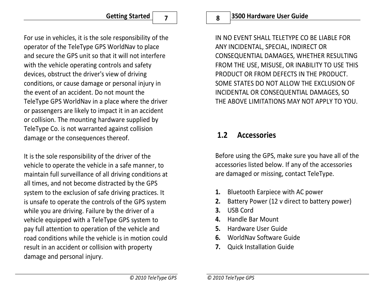 2 accessories | TeleType Company WORLDNAV 3500 User Manual | Page 4 / 16