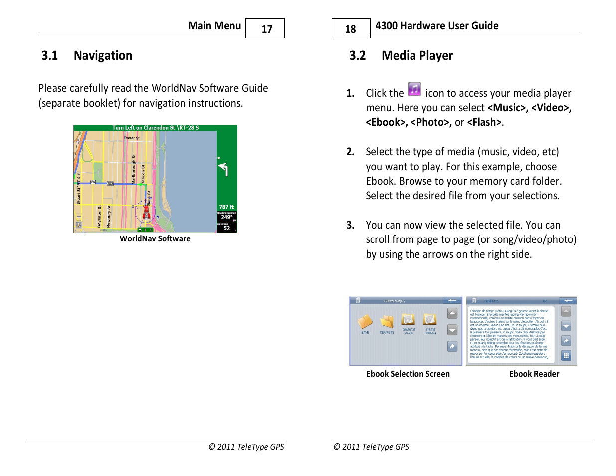 1 navigation, 2 media player | TeleType Company WORLDNAV 4300 User Manual | Page 9 / 14