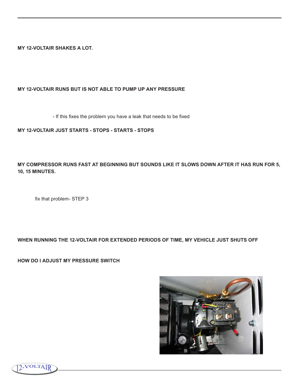 Troubleshooting | 12-Voltair 12V6CF User Manual | Page 14 / 16