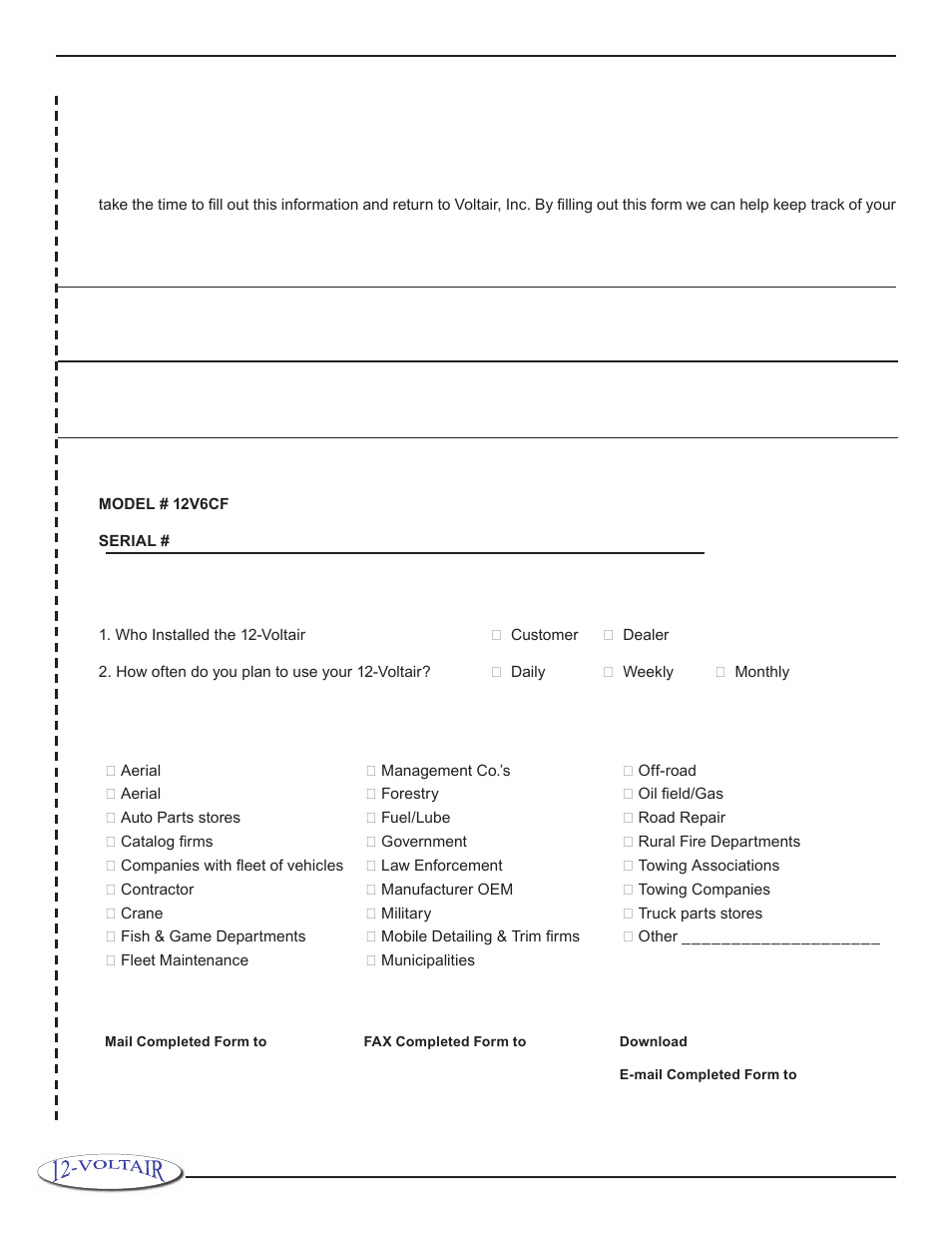 Warr anty | 12-Voltair 12V6CF User Manual | Page 15 / 16