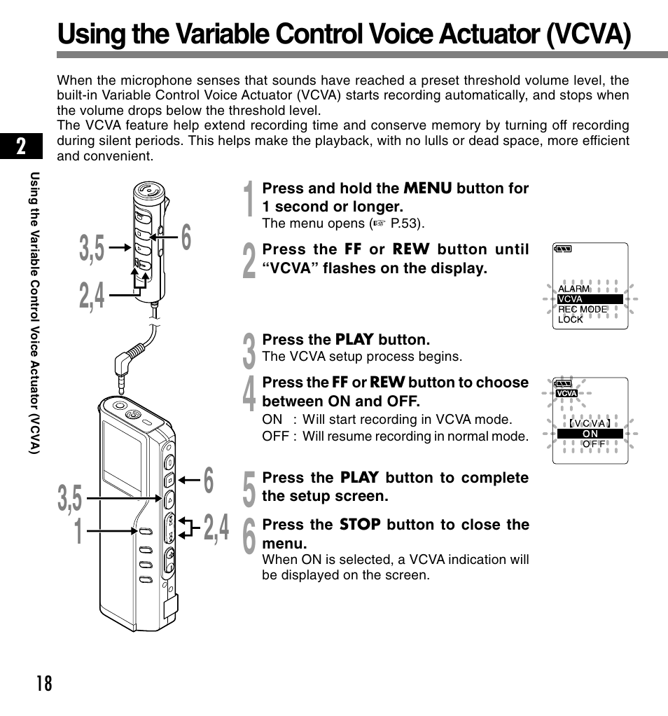 Using the variable control voice actuator (vcva) | Olympus DS-2200 User Manual | Page 18 / 84