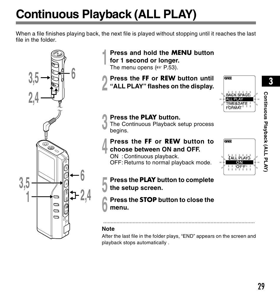 Continuous playback (all play) | Olympus DS-2200 User Manual | Page 29 / 84
