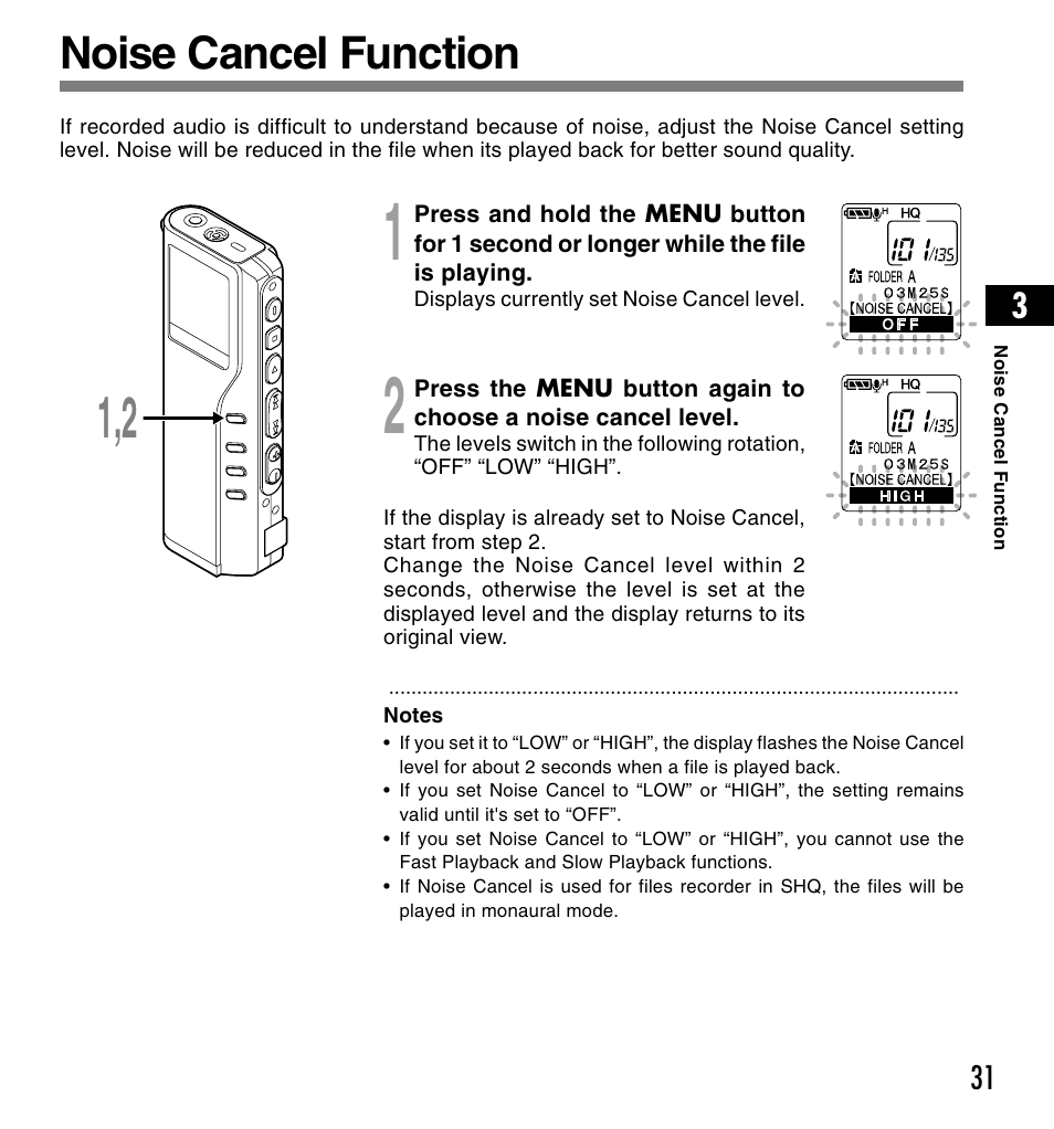Noise cancel function | Olympus DS-2200 User Manual | Page 31 / 84