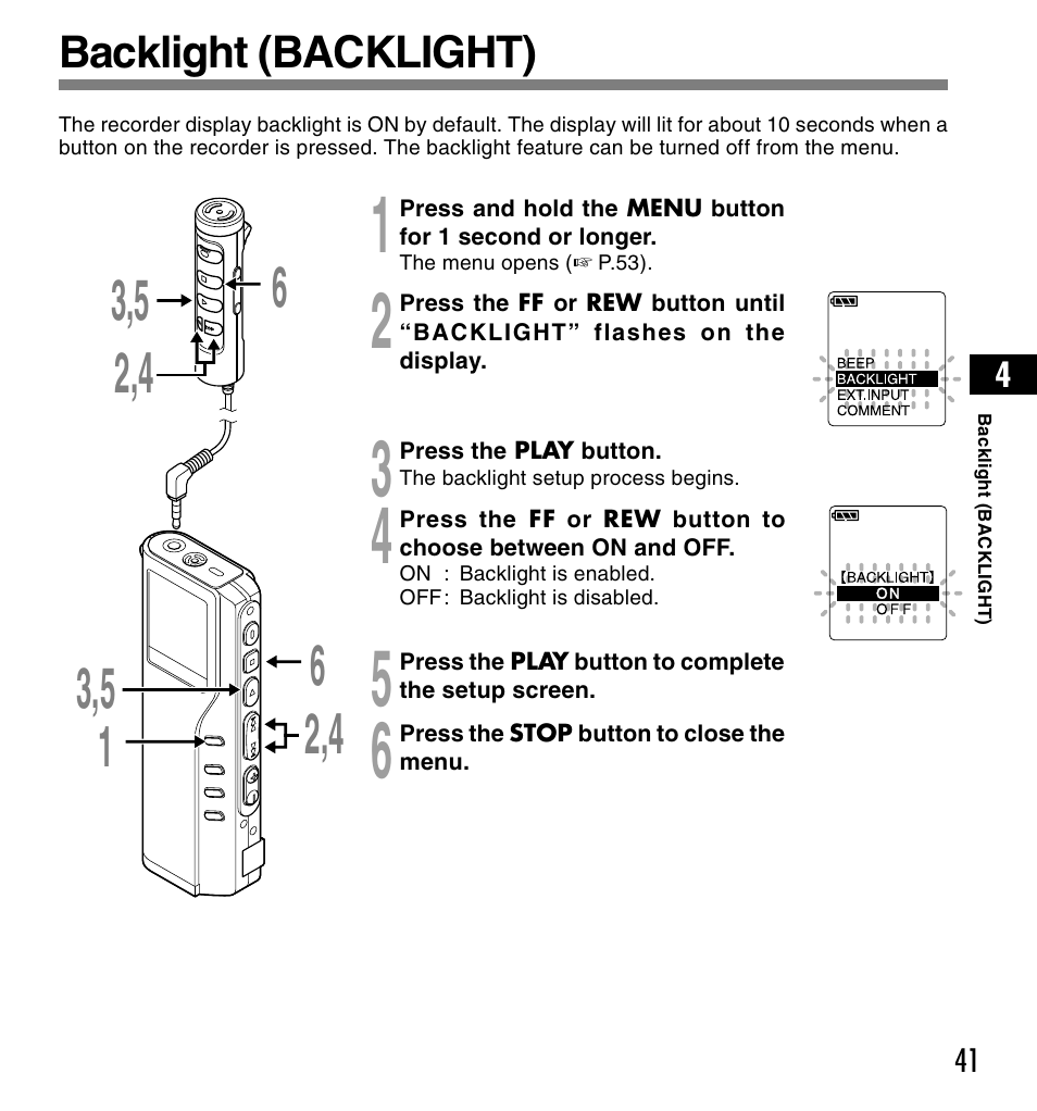 Backlight (backlight) | Olympus DS-2200 User Manual | Page 41 / 84