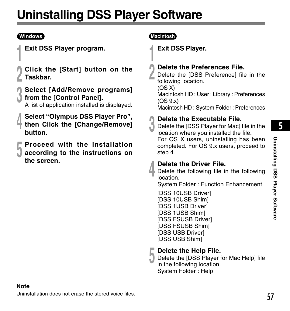 Uninstalling dss player software | Olympus DS-2200 User Manual | Page 57 / 84
