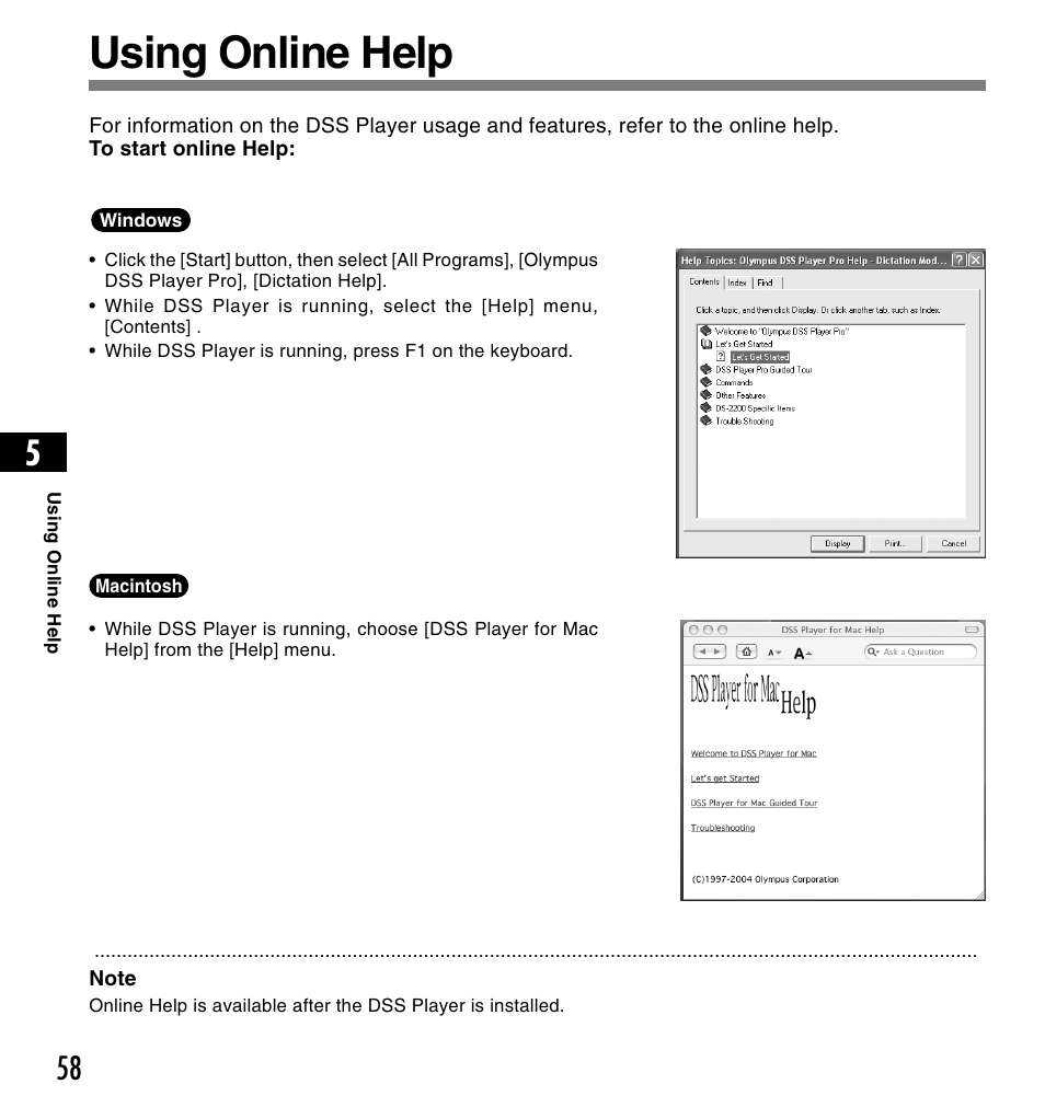 Using online help | Olympus DS-2200 User Manual | Page 58 / 84