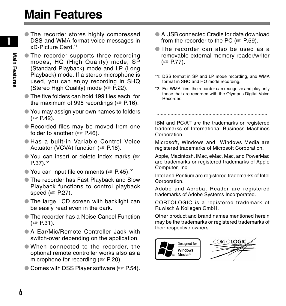 Main features | Olympus DS-2200 User Manual | Page 6 / 84