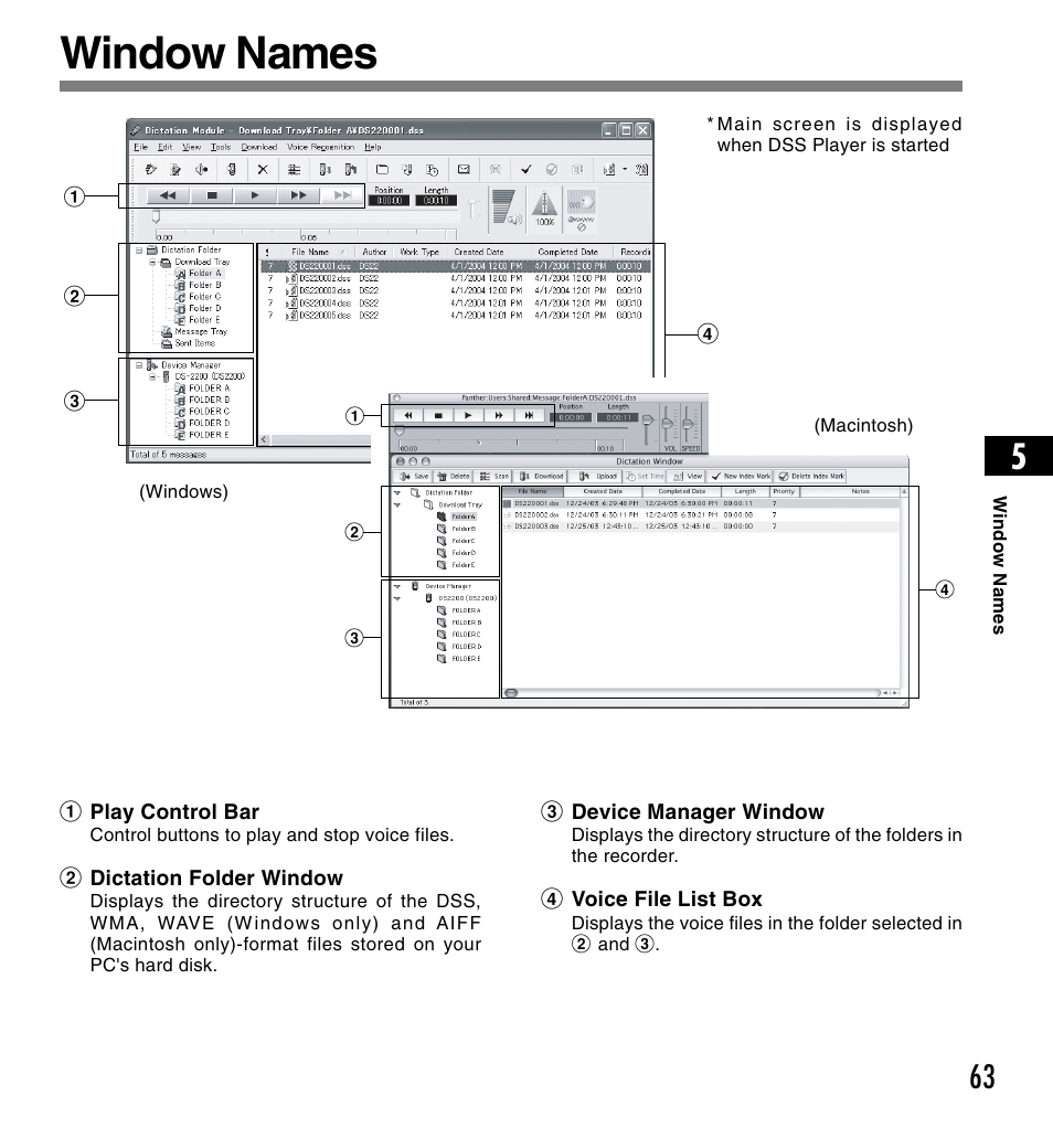 Window names | Olympus DS-2200 User Manual | Page 63 / 84