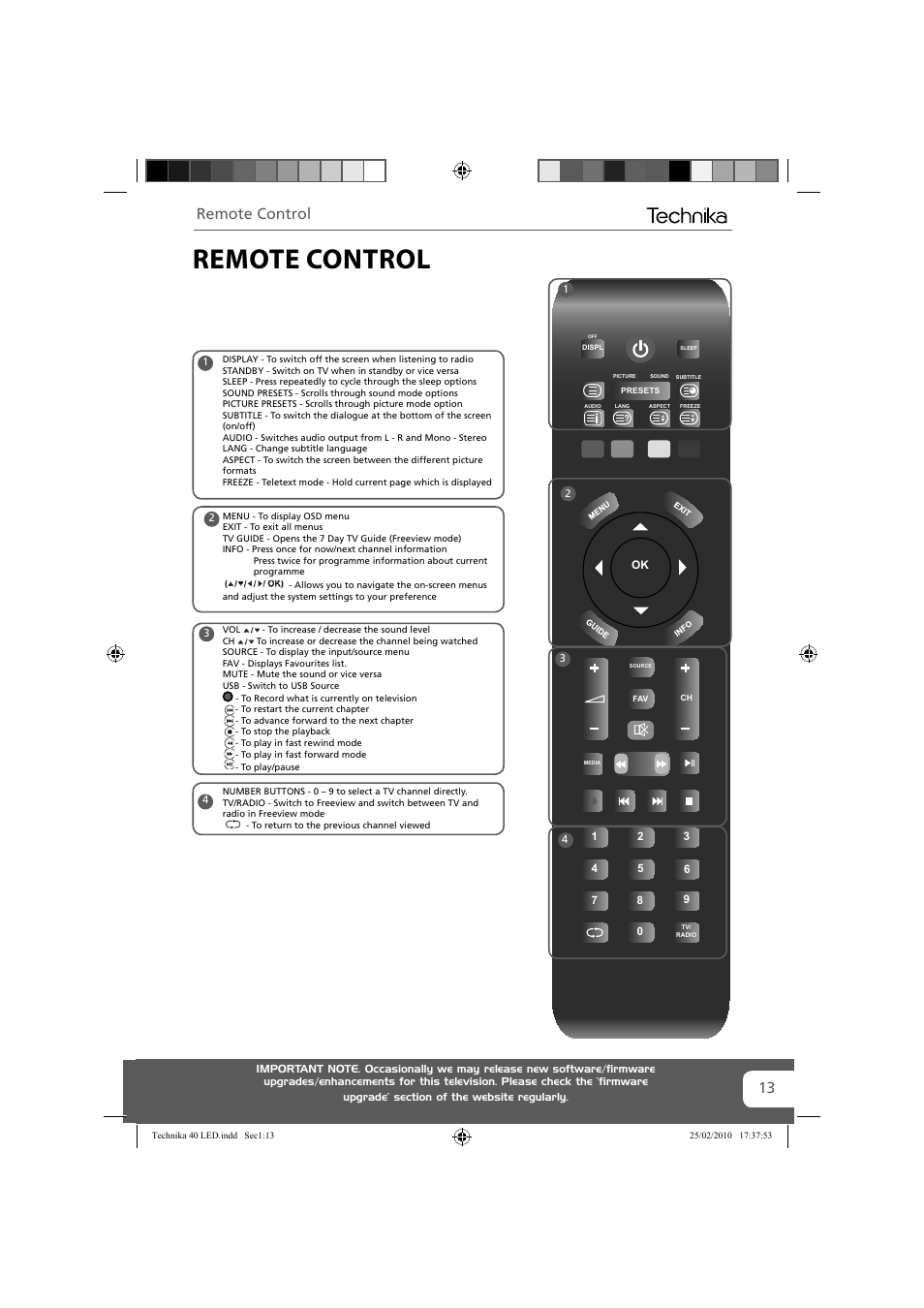 Remote control | Technika 40-260 User Manual | Page 13 / 32