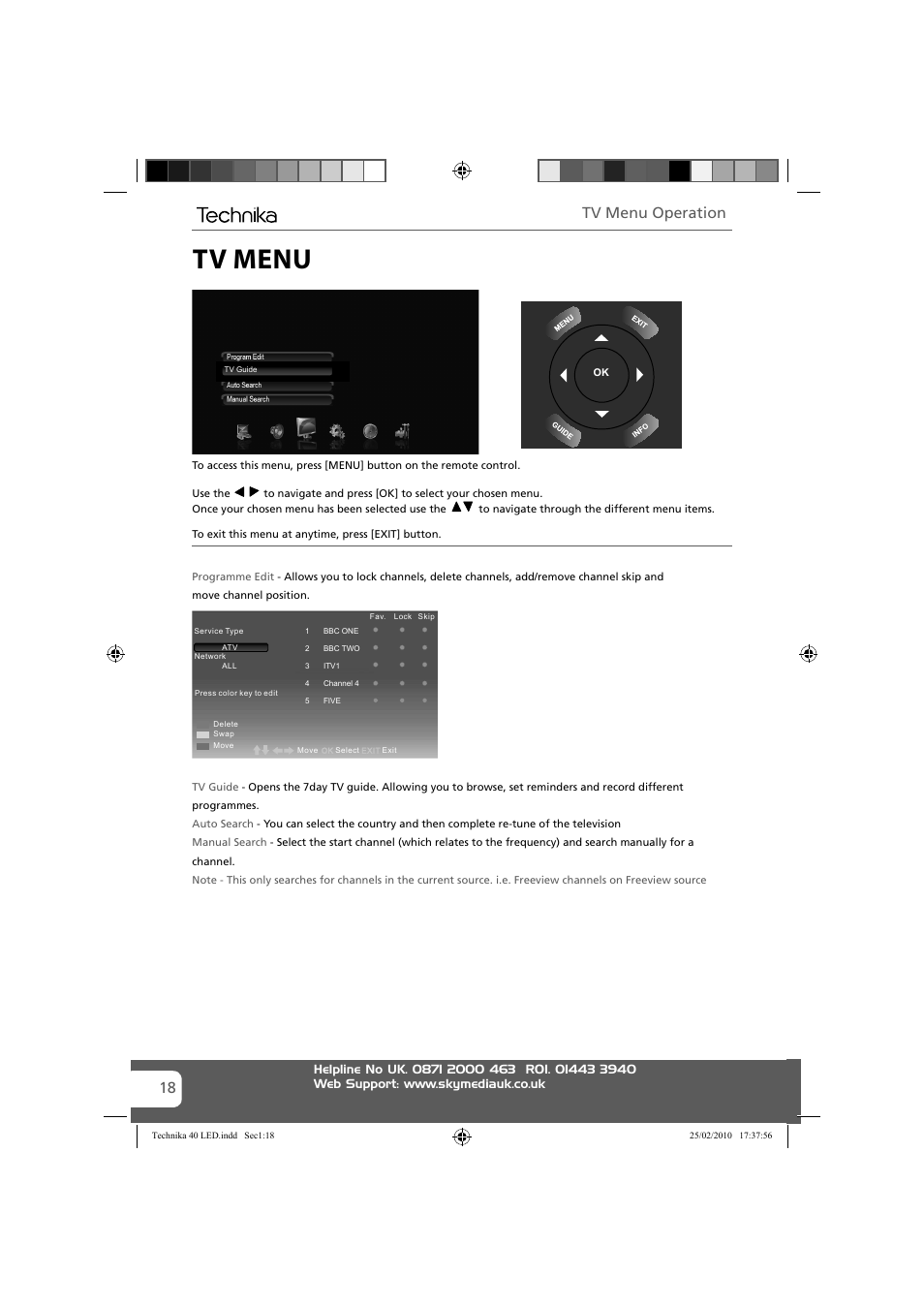 Tv menu, Tv menu operation | Technika 40-260 User Manual | Page 18 / 32