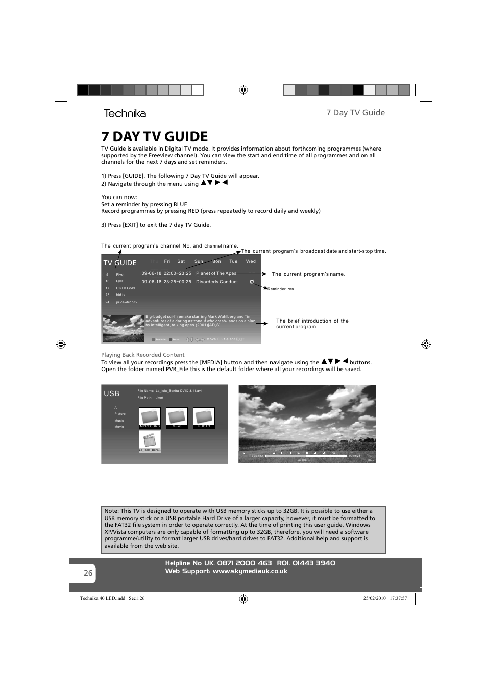 7 day tv guide, Tv guide | Technika 40-260 User Manual | Page 26 / 32