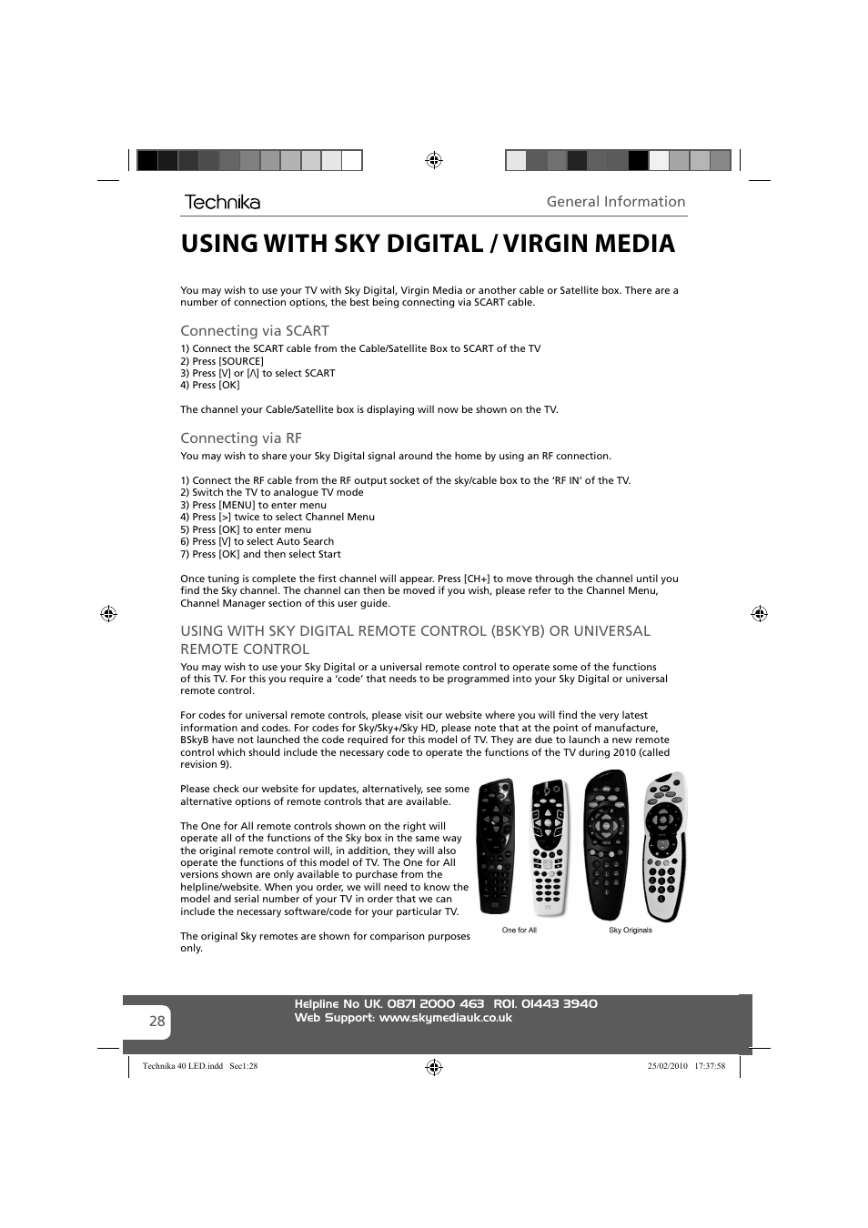 Using with sky digital / virgin media | Technika 40-260 User Manual | Page 28 / 32